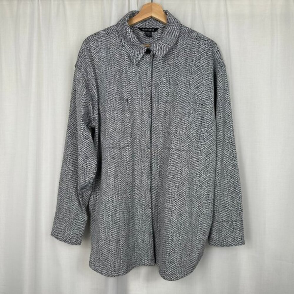 Athleta Braiden Textured Shirt Jacket Shacket Size Large L Black White 882490
